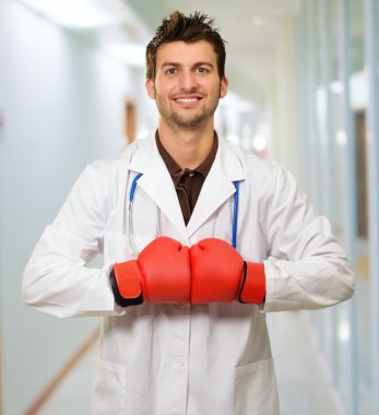 Doctor In Red Boxing Handglove  clipart